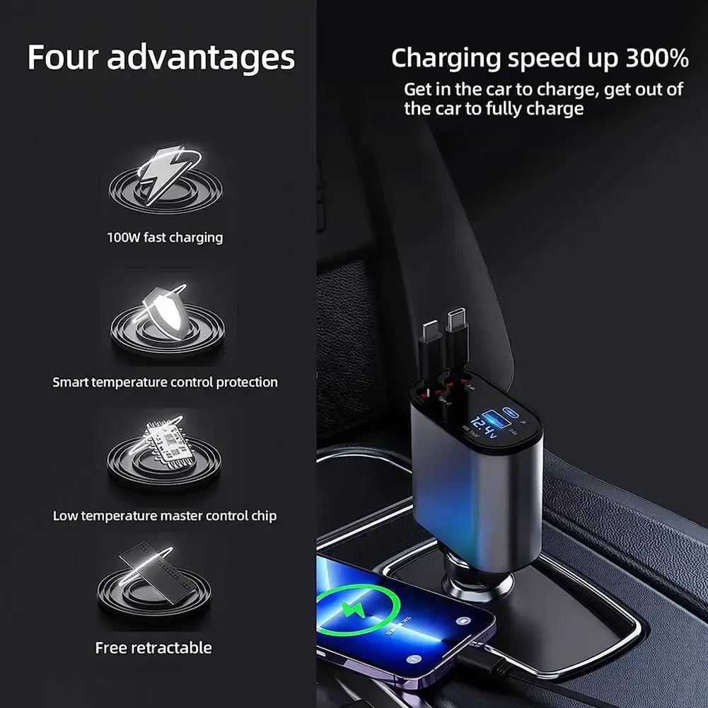 4 IN 1 Retractable Car Charger