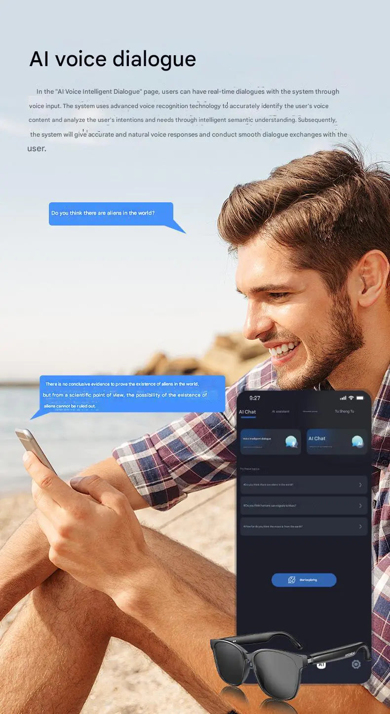 Intelligent AI Translation Glasses | Enjoy Translation, Music & Calls | For Men & Women