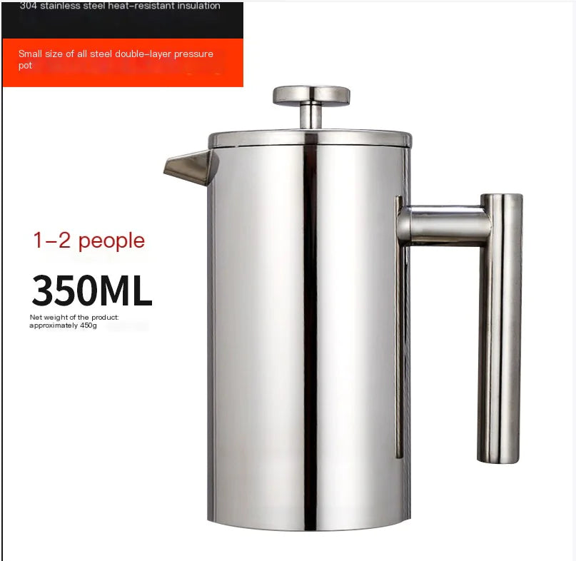 French Press Coffee Maker - 304 Stainless Steel Double-Layer